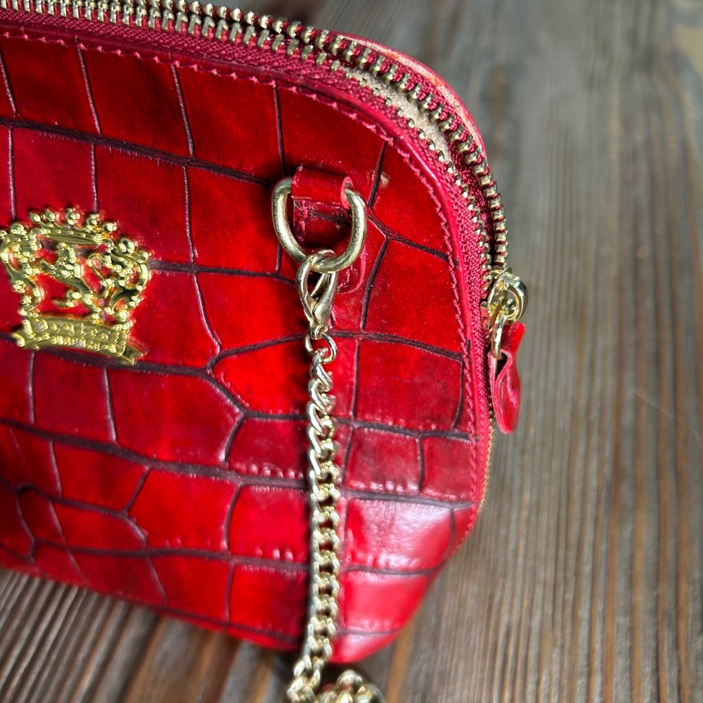 Pratesi Firenze Red Croc Embossed Leather Crossbody purse Bag Made in Italy Gold - Picture 6 of 14
